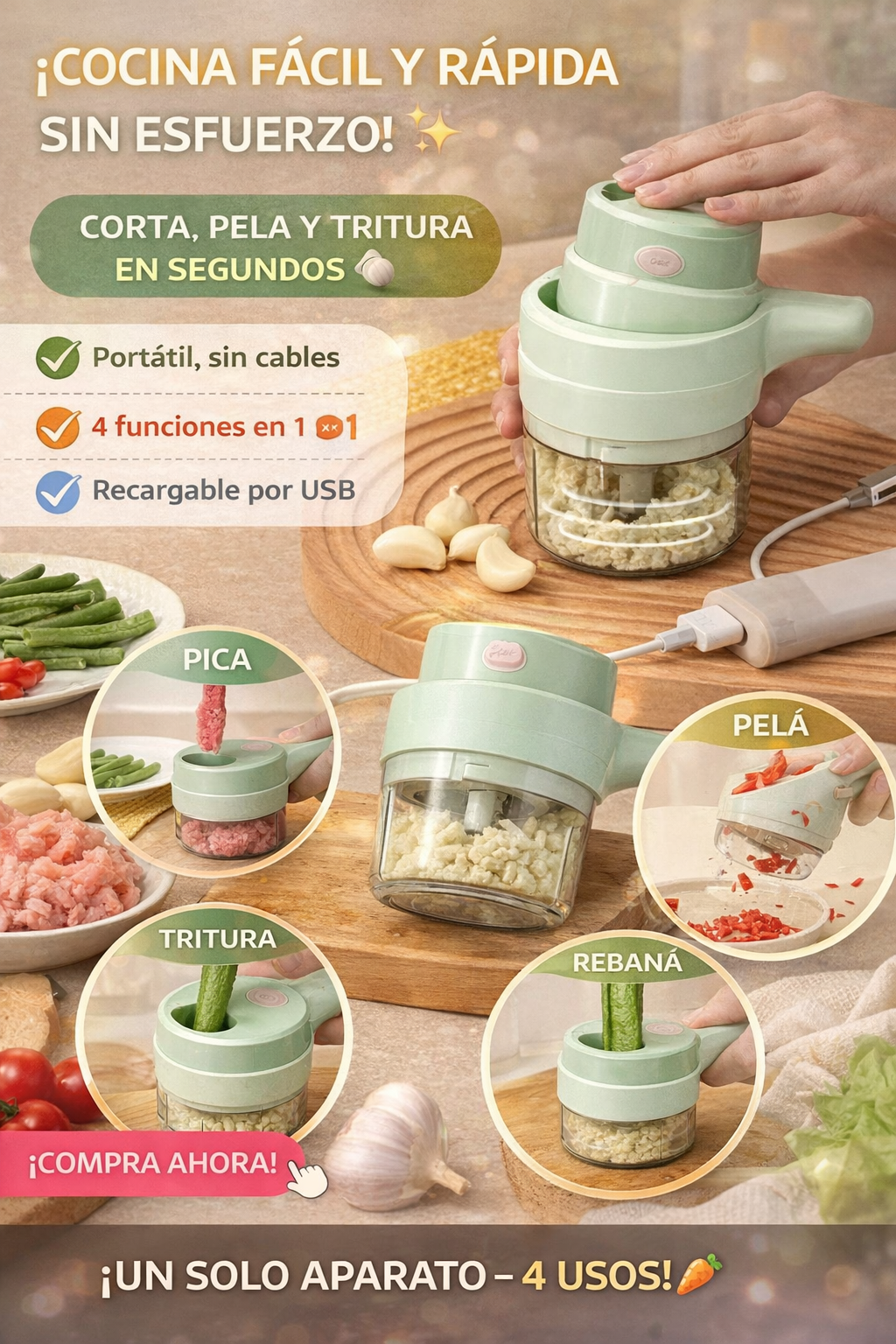 Cortador de Verduras Eléctrico 4 en 1